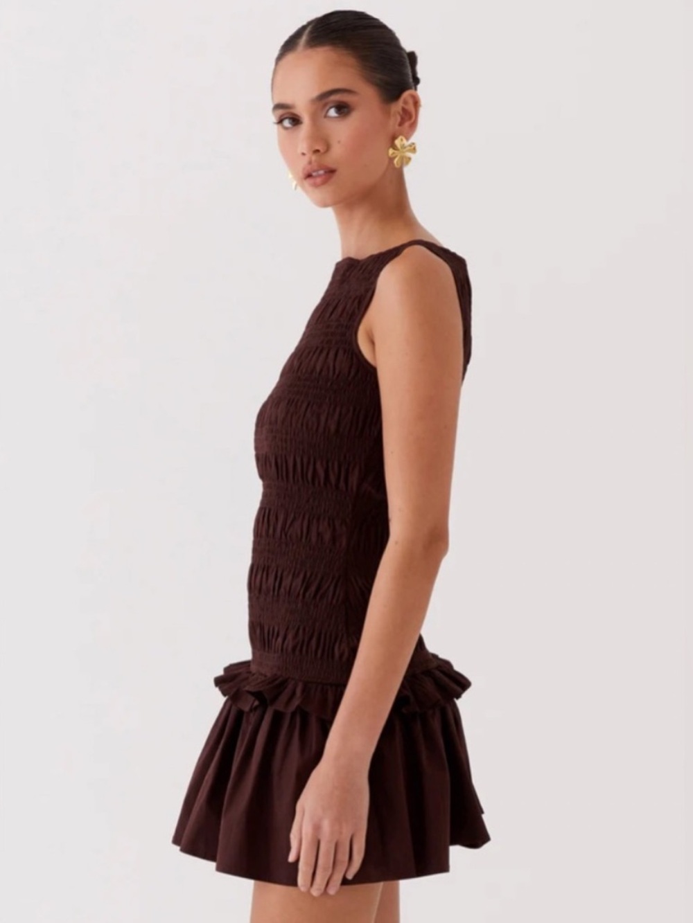 Peppermayo Brown Mini Dress with Ruffle Hem - Picture 3 of 3
